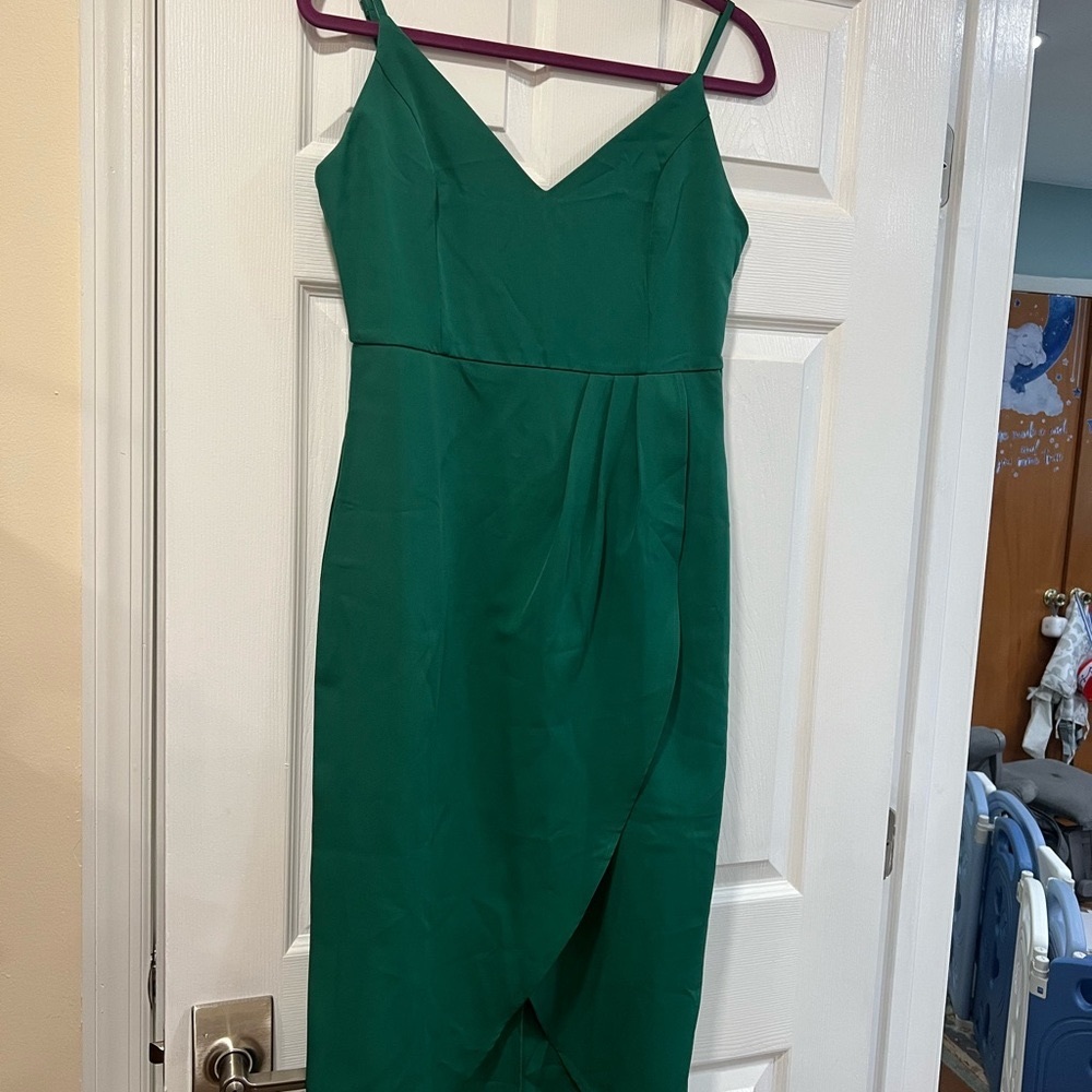 COPY - Emerald green strap dress faux wrap